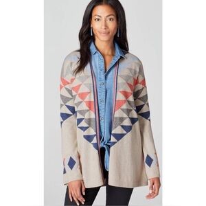 J. Jill  Aztec Print Intarsia Open Front Cartigan